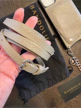 Bandolier Taupe Pebble Leather Crossbody Strap Phone Case